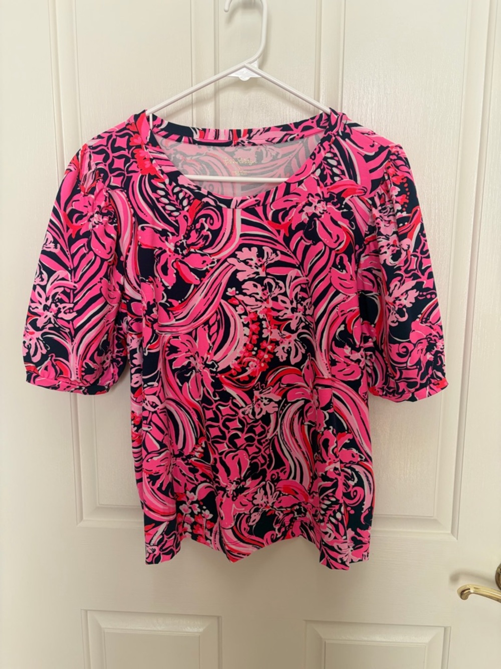 Lilly Pulitzer Pink & Navy Floral Short Sleeve Top